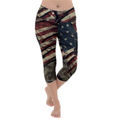 Flag Usa American Flag Lightweight Velour Capri Yoga Leggings by uniart180623
