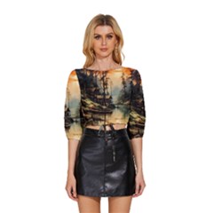 Fantasy Landscape Foggy Mysterious Mid Sleeve Drawstring Hem Top by Ravend
