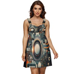 Technology Robot Internet Processor Ruffle Strap Babydoll Chiffon Dress by Ravend