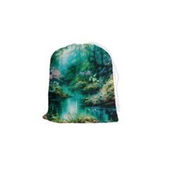 River Stream Flower Nature Drawstring Pouch (small) by Ravend
