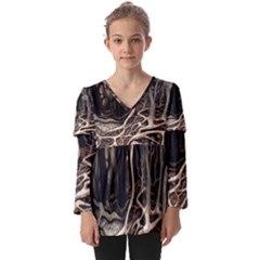 Tree Nature Landscape Forest Kids  V Neck Casual Top by Ravend