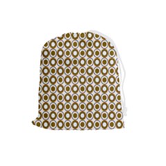 Mazipoodles Olive White Donuts Polka Dot Drawstring Pouch (large) by Mazipoodles