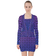 Mazipoodles Purple Pink Gradient Donuts Polka Dot V-neck Bodycon Long Sleeve Dress by Mazipoodles