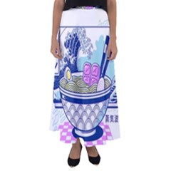 Ramen Kanji Vaporwave Artwork Minimalism Flared Maxi Skirt by Bangk1t