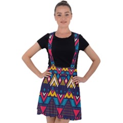 Pattern Colorful Aztec Velvet Suspender Skater Skirt by Ravend