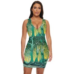 Nature Trees Forest Mystical Forest Jungle Draped Bodycon Dress by Ravend