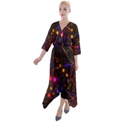 Abstract Light Star Design Laser Light Emitting Diode Quarter Sleeve Wrap Front Maxi Dress by uniart180623