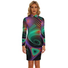 Circle Art 3d Artwork Graphics Vortex Colorful Digital Art Long Sleeve Shirt Collar Bodycon Dress by uniart180623