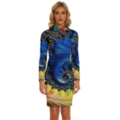 Colorful Digital Art Fractal Design Long Sleeve Shirt Collar Bodycon Dress by uniart180623