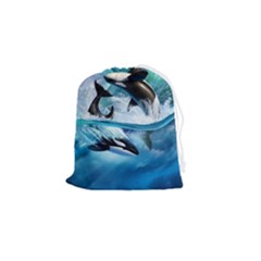 Orca Wave Water Underwater Sky Drawstring Pouch (small) by uniart180623