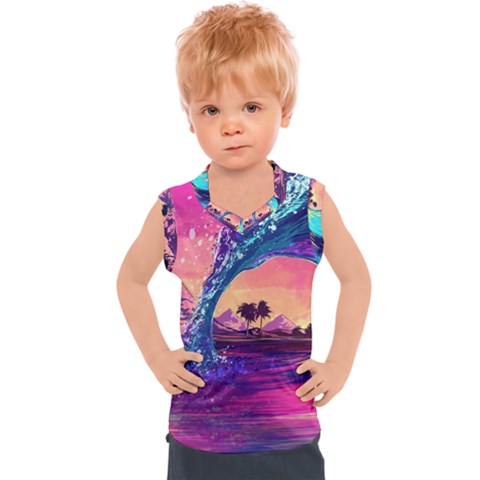 Retro Wave Ocean Kids  Sport Tank Top by uniart180623