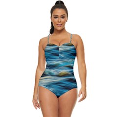 Waves Abstract Retro Full Coverage Swimsuit by uniart180623