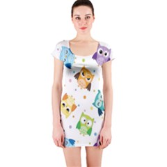 Owl Bird Short Sleeve Bodycon Dress by uniart180623
