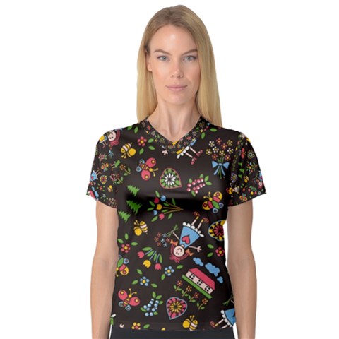 Cartoon Texture V-neck Sport Mesh Tee by uniart180623