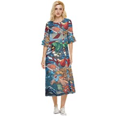 80 s Cartoons Cartoon Masters Of The Universe Double Cuff Midi Dress by uniart180623