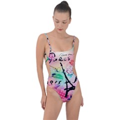 From Paris Abstract Art Pattern Tie Strap One Piece Swimsuit by uniart180623