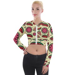 Watermelon Pattern Slices Fruit Long Sleeve Cropped Velvet Jacket by uniart180623