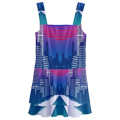 Retro Cityscape Artist Artwork Digital Art Kids  Layered Skirt Swimsuit by uniart180623