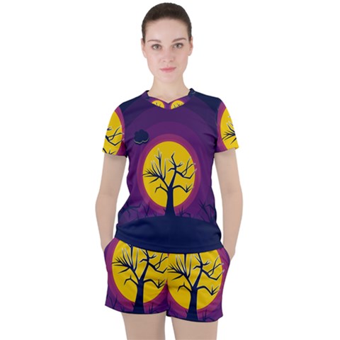 Empty Tree Leafless Stem Bare Branch Women s Tee And Shorts Set by uniart180623