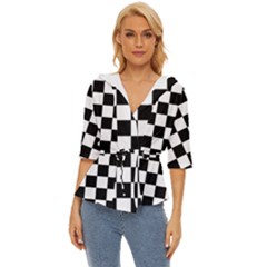 Black White Checker Pattern Checkerboard Lightweight Drawstring Hooded Top by uniart180623