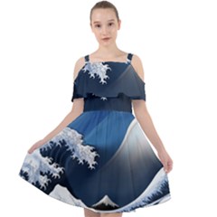 The Great Wave Off Kanagawa Cut Out Shoulders Chiffon Dress by Grandong