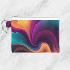 Abstract Colorful Waves Painting Canvas Cosmetic Bag (medium) by Simbadda