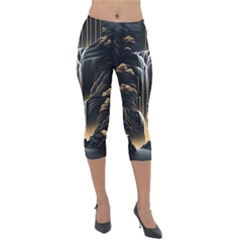 Waterfall Water Nature Springs Lightweight Velour Capri Leggings  by Simbadda