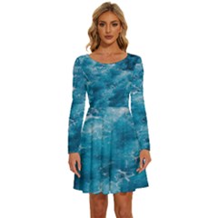 Blue Water Speech Therapy Long Sleeve Wide Neck Velvet Dress by artworkshop