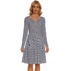 Geometric Noir Pattern Long Sleeve Dress With Pocket by dflcprintsclothing
