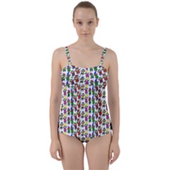 Stickman Kids Doodle Paper Children Group Twist Front Tankini Set by Simbadda