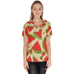 Cute Watermelon Seamless Pattern Women s V-neck Scrub Top by Simbadda