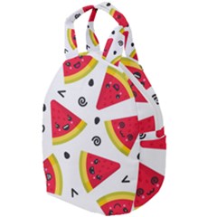 Cute Smiling Watermelon Seamless Pattern White Background Travel Backpack by Simbadda