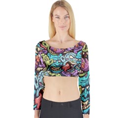 Zombie Heads Pattern Long Sleeve Crop Top by Simbadda