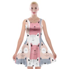 Cute Seamless Pattern With Cats Velvet Skater Dress by Simbadda