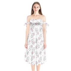 Cute Pattern With Easter Bunny Egg Shoulder Tie Bardot Midi Dress by Simbadda