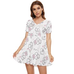 Cute Pattern With Easter Bunny Egg Tiered Short Sleeve Babydoll Dress by Simbadda