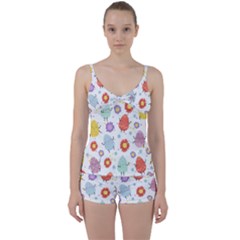 Easter Seamless Pattern With Cute Eggs Flowers Tie Front Two Piece Tankini by Simbadda