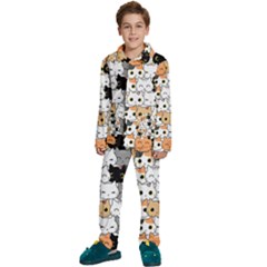 Cute Cat Kitten Cartoon Doodle Seamless Pattern Kids  Long Sleeve Velvet Pajamas Set by Simbadda