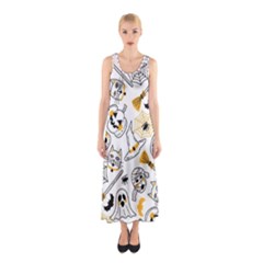Funny Hand Drawn Halloween Pattern Sleeveless Maxi Dress by Simbadda