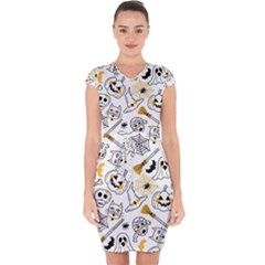 Funny Hand Drawn Halloween Pattern Capsleeve Drawstring Dress  by Simbadda