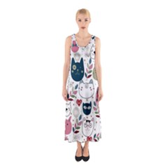 Pattern With Cute Cat Heads Sleeveless Maxi Dress by Simbadda