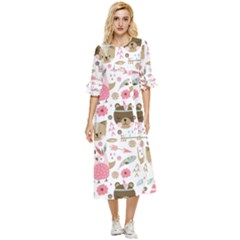 Pink Animals Pattern Double Cuff Midi Dress by Simbadda