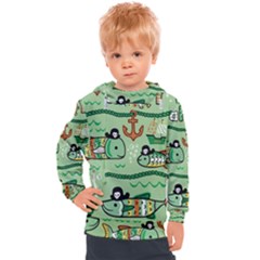 Seamless Pattern Fishes Pirates Cartoon Kids  Hooded Pullover by Simbadda