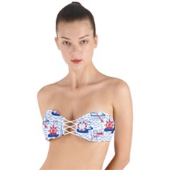 Nautical Cats Seamless Pattern Twist Bandeau Bikini Top by Simbadda