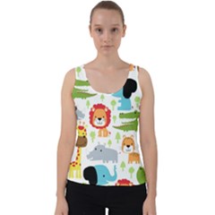 Seamless Pattern Vector With Animals Cartoon Velvet Tank Top by Simbadda
