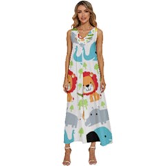 Seamless Pattern Vector With Animals Cartoon V-neck Sleeveless Loose Fit Overalls by Simbadda