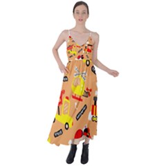 Seamless Pattern Cartoon With Transportation Vehicles Tie Back Maxi Dress by Simbadda
