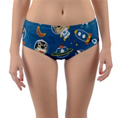 Seamless-pattern-funny-astronaut-outer-space-transportation Reversible Mid-waist Bikini Bottoms by Simbadda