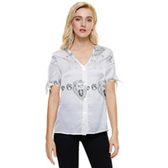 (2)dx Hoodie  Bow Sleeve Button Up Top by Alldesigners