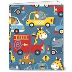 Seamless Pattern Vehicles Cartoon With Funny Drivers 8  X 10  Softcover Notebook by Simbadda